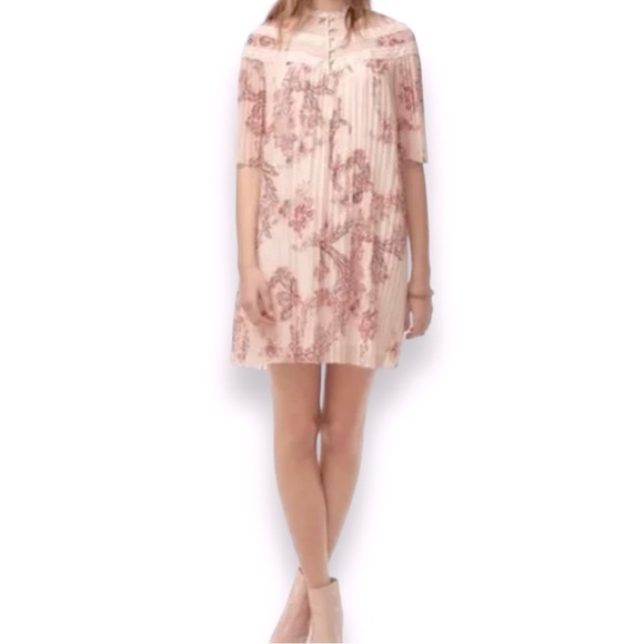 Aritzia Wilfred Rousell Floral Lace Trim Pleated Peasant Dress Size Small - Picture 1 of 7